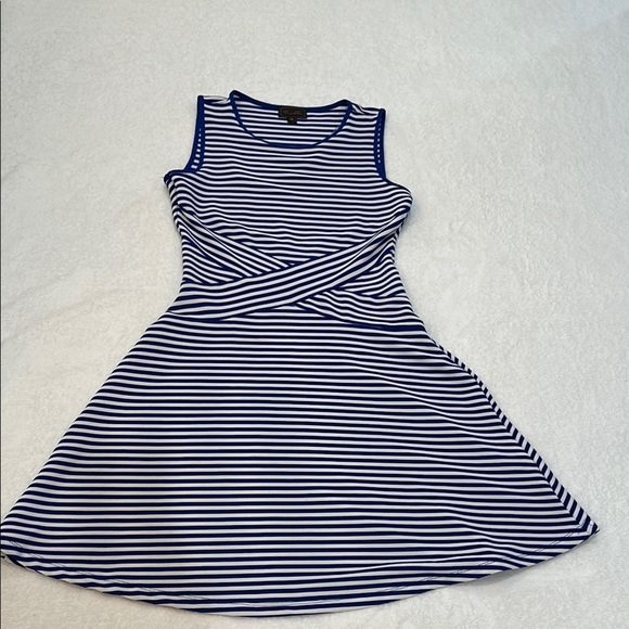 TRULLI Blue and White Sleeveless Fit and Flare Midi Dress Size M - Picture 3 of 12